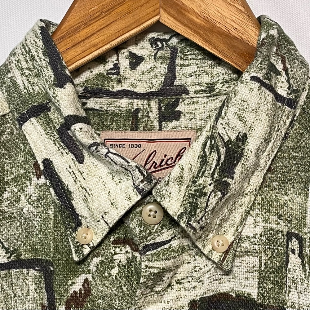 Vtg WOOLRICH Mens M Golfer Print Shirt Button Down Woven Short Sleeve Green 90s - Picture 4 of 15
